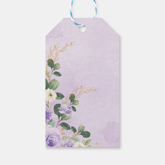 ラベンダー金ゴールドフローラグリーンリーエレファントベビーシャワー ギフトタグ (裏面)