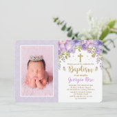 ラベンダー金ゴールドフローラ/ガールバプテスマ《キリスト教》洗礼式や命名式 招待状 (スタンド正面)