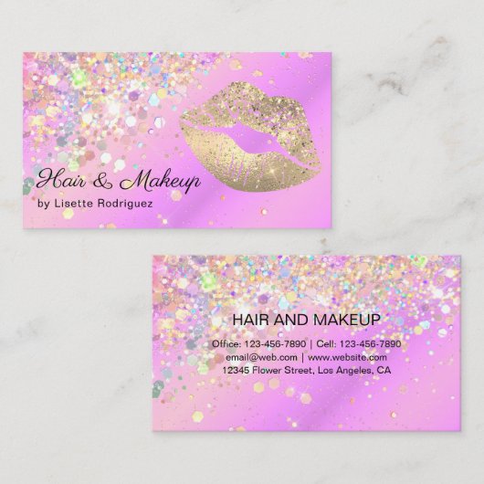 ラベンダー金ゴールドリップグロスメイクアップアーティストグリッター 名刺 (正面/裏面)