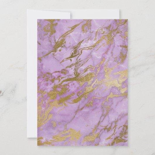 ラベンダー金ゴールド大理石フローラ結婚式招待状 招待状 (裏面)