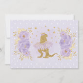 ラベンダー金ゴールド恐竜Tレックスガール誕生日写真 招待状 (裏面)