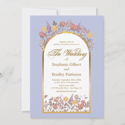 ラベンダー金ゴールド植物学フローラエレガントな結婚式 招待状 (正面)