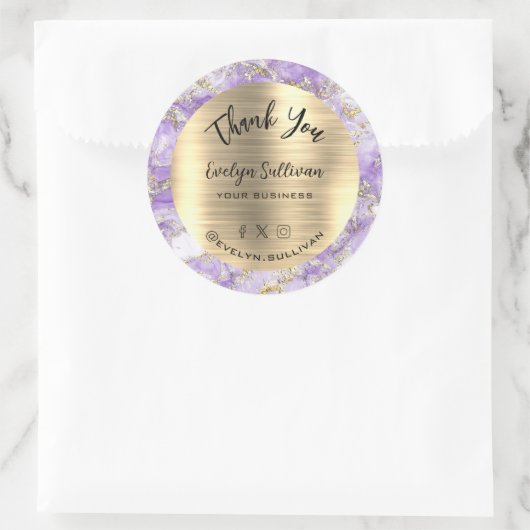 ラベンダー金ゴールド流体大理石ありがとう ラウンドシール (バッグ)