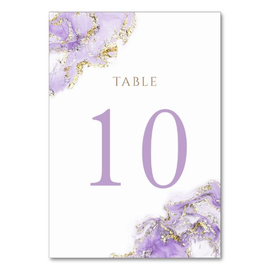 ラベンダー金ゴールド流体大理石テーブル番号10 テーブルナンバー (正面)
