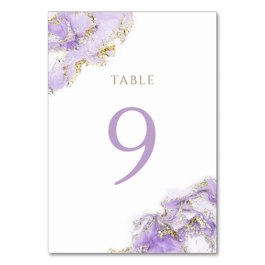 ラベンダー金ゴールド流体大理石テーブルNumber 9 テーブルナンバー (正面)