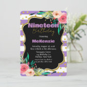 ラベンダー金ゴールド牡丹ガール19thバースデーパーティー 招待状 (スタンド正面)