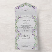 ラベンダー銀バイオレットフローラ結婚ユーカリ オールインワン招待状 (内側)