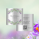 ラベンダー銀ユーカリ緑QRコード スクエア名刺