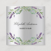 ラベンダー銀ユーカリ緑QRコード スクエア名刺 (正面)