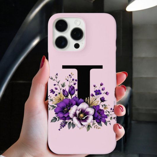 ラベンダー開花モノグラムの:イニシャル「I」 Case-Mate iPhoneケース