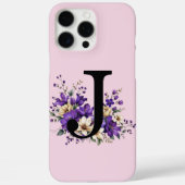 ラベンダー開花モノグラムの:イニシャル「J」 Case-Mate iPhoneケース (裏面)