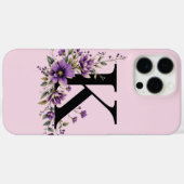 ラベンダー開花モノグラムの:イニシャル「K」 Case-Mate iPhoneケース (裏面 (横))