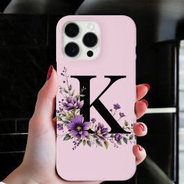 ラベンダー開花モノグラムの:イニシャル「K」 iPhone 16 PRO MAXケース