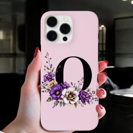 ラベンダー開花モノグラムの:イニシャル「O」 Case-Mate iPhoneケース