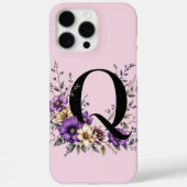 ラベンダー開花モノグラムの:イニシャル「Q」 Case-Mate iPhoneケース (裏面)