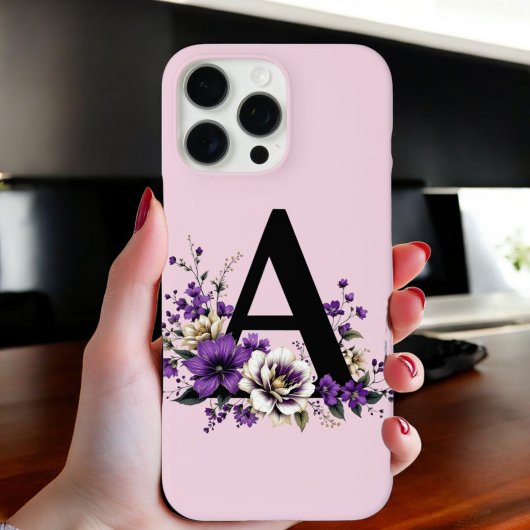 ラベンダー開花モノグラムの:イニシャル'A' Case-Mate iPhoneケース