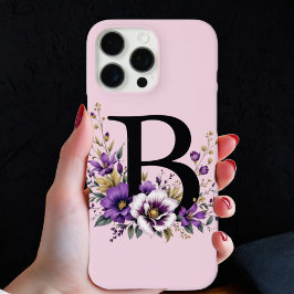ラベンダー開花モノグラムの:イニシャル'B' iPhone 16 PRO MAXケース