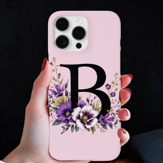 ラベンダー開花モノグラムの:イニシャル'B' Case-Mate iPhoneケース
