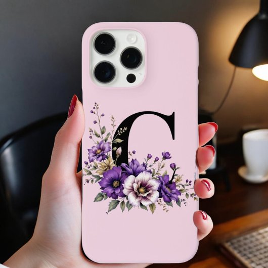 ラベンダー開花モノグラムの:イニシャル'C' Case-Mate iPhoneケース
