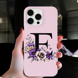 ラベンダー開花モノグラムの:イニシャル'E' iPhone 16 PRO MAXケース