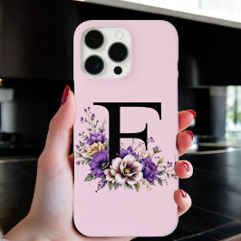 ラベンダー開花モノグラムの:イニシャル'F' iPhone 16 PRO MAXケース