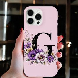 ラベンダー開花モノグラムの:イニシャル'G' iPhone 16 PRO MAXケース