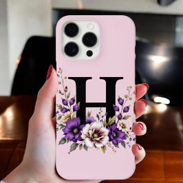 ラベンダー開花モノグラムの:イニシャル'H' iPhone 16 PRO MAXケース