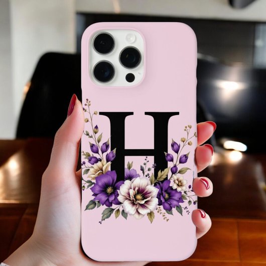 ラベンダー開花モノグラムの:イニシャル'H' Case-Mate iPhoneケース