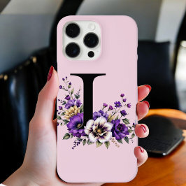 ラベンダー開花モノグラムの:イニシャル'L' iPhone 16 PRO MAXケース
