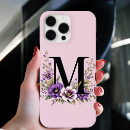ラベンダー開花モノグラムの:イニシャル'M' iPhone 16 PRO MAXケース