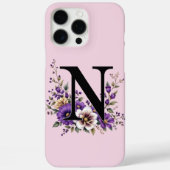 ラベンダー開花モノグラムの:イニシャル'N' Case-Mate iPhoneケース (裏面)