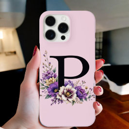 ラベンダー開花モノグラムの:イニシャル'P' iPhone 16 PRO MAXケース