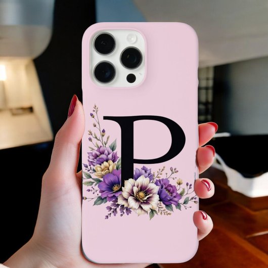 ラベンダー開花モノグラムの:イニシャル'P' Case-Mate iPhoneケース