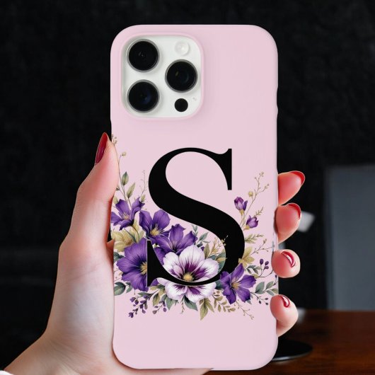 ラベンダー開花モノグラムの:イニシャル'S' Case-Mate iPhoneケース