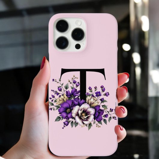 ラベンダー開花モノグラムの:イニシャル'T' Case-Mate iPhoneケース