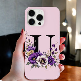 ラベンダー開花モノグラムの:イニシャル'U' iPhone 16 PRO MAXケース