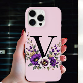ラベンダー開花モノグラムの:イニシャル'V' iPhone 16 PRO MAXケース