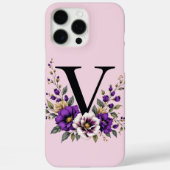ラベンダー開花モノグラムの:イニシャル'V' Case-Mate iPhoneケース (裏面)