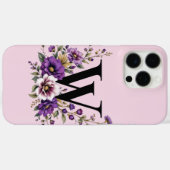 ラベンダー開花モノグラムの:イニシャル'W' Case-Mate iPhoneケース (裏面 (横))