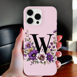 ラベンダー開花モノグラムの:イニシャル'W' iPhone 16 PRO MAXケース