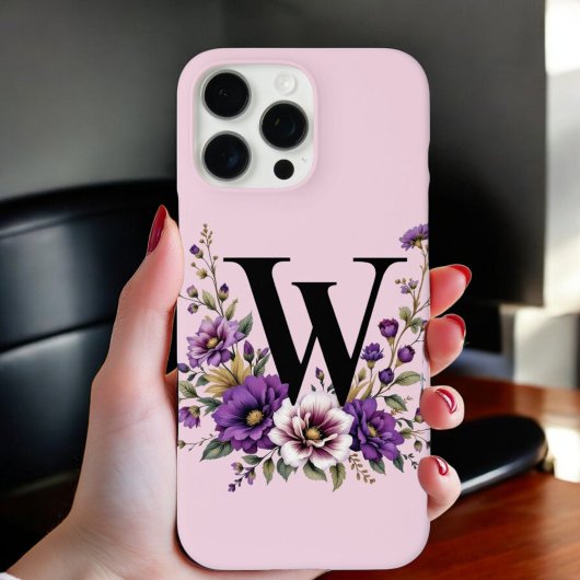 ラベンダー開花モノグラムの:イニシャル'W' Case-Mate iPhoneケース
