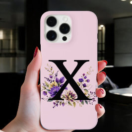 ラベンダー開花モノグラムの:イニシャル'X' iPhone 16 PRO MAXケース