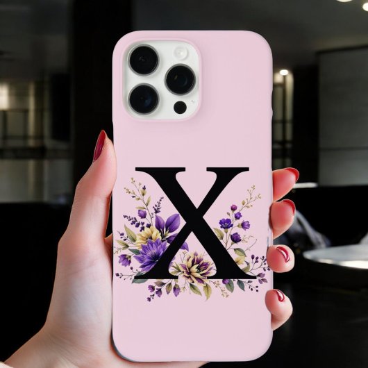 ラベンダー開花モノグラムの:イニシャル'X' Case-Mate iPhoneケース
