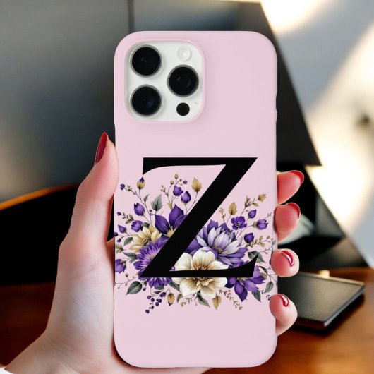ラベンダー開花モノグラムの:イニシャル'Z' Case-Mate iPhoneケース