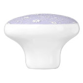 ラベンダー陶器取っ手 白い花柄デザイン セラミックノブ (側面)