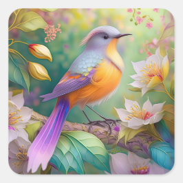 ラベンダー頭のオレンジ胸の幻想の鳥 スクエアシール