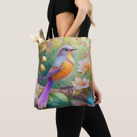 ラベンダー頭のオレンジ胸の幻想の鳥 トートバッグ (クローズアップ)