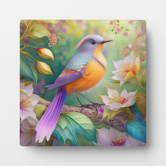 ラベンダー頭のオレンジ胸の幻想の鳥 フォトプラーク (正面)