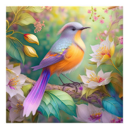 ラベンダー頭のオレンジ胸の幻想の鳥 フォトプリント           