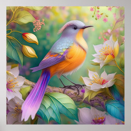 ラベンダー頭のオレンジ胸の幻想の鳥 ポスター